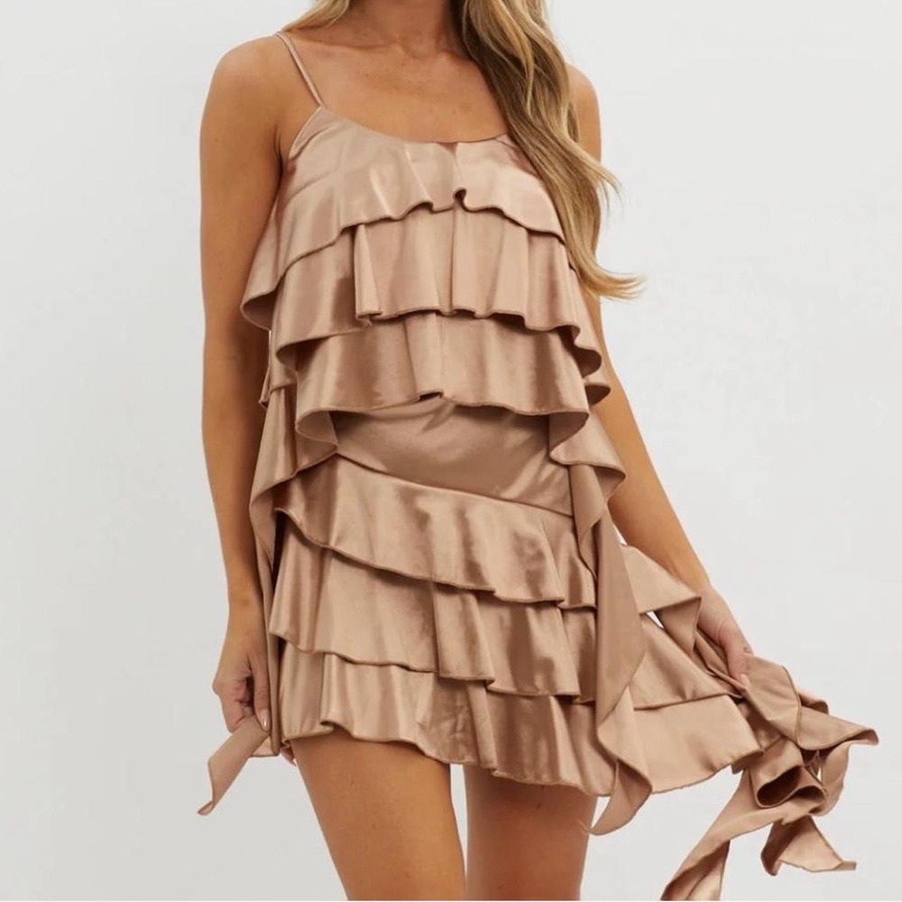 Elegant Tan Ruffle Skirt set